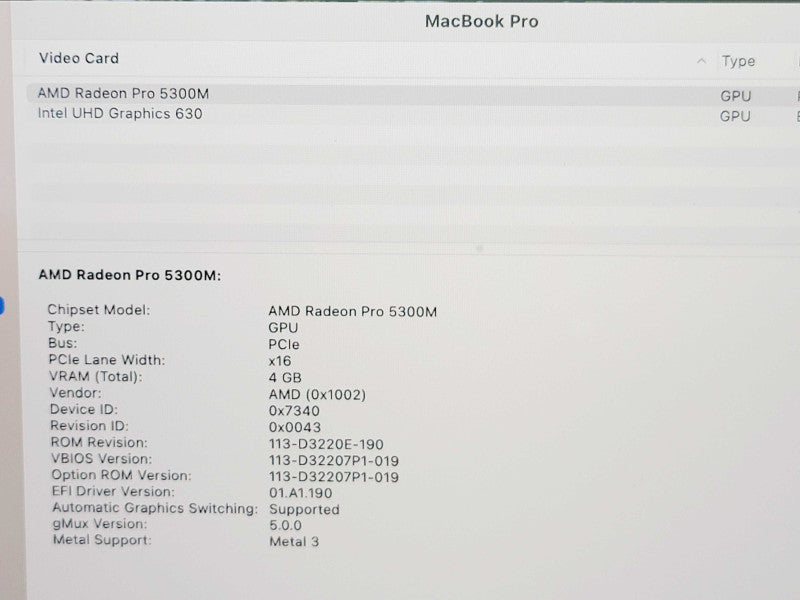 Apple Macbook Pro 2019 16" 6-Core i7-9750H @ 2.6GHz 16GB DDR4 500GB SSD GPU (