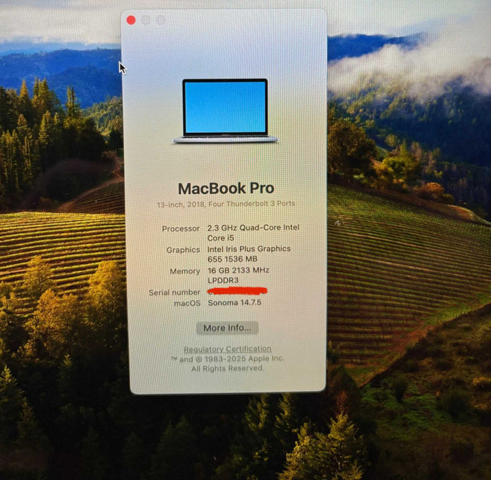 Apple MacBook Pro 13" 2018 i5-8259U 16GB RAM 512GB SSD No Power Adapter