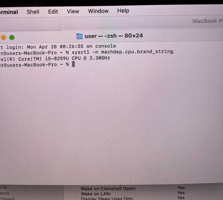 Apple MacBook Pro 13" 2018 i5-8259U 16GB RAM 512GB SSD No Power Adapter
