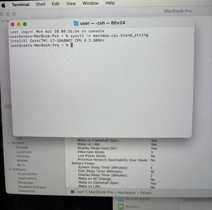 Apple MacBook Pro 13" 2020 i7-1068NG7@2.3GHz 16GB 512SSD No Power Adapter