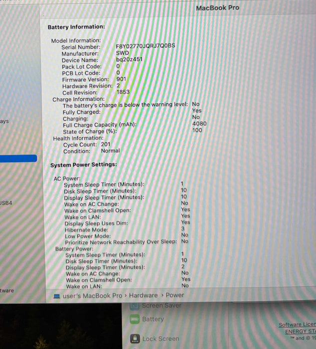 Apple MacBook Pro 13" 2020 i7-1068NG7@2.3GHz 16GB 512SSD No Power Adapter