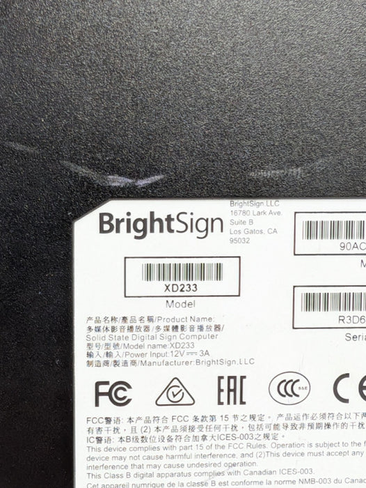 BrightSign XD3 XD233 Digital Signage Player  -