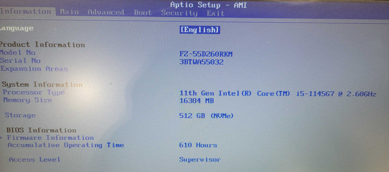 Panasonic Toughbook FZ-55 - Core i5-1145G7 16GB DDR4 512GB NVMe 610HRS +PWR % Lap200
