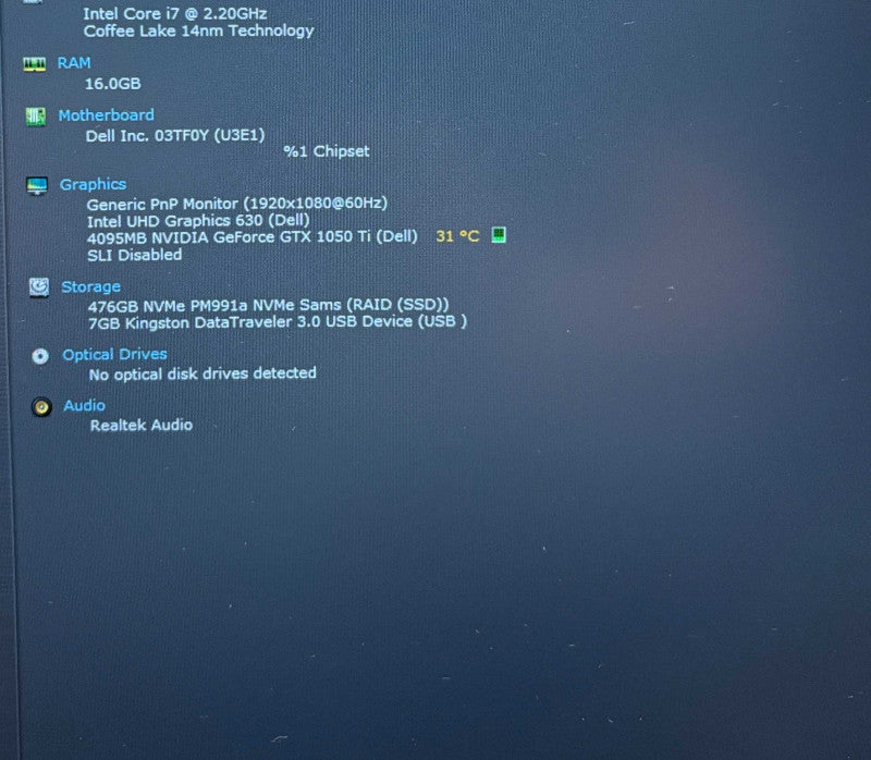 Dell G3 3579 i7-8750H@2.2GHz 1GeForece GTX 1050 Ti 4GB GPU 16G RAM 256SSD  Lap200