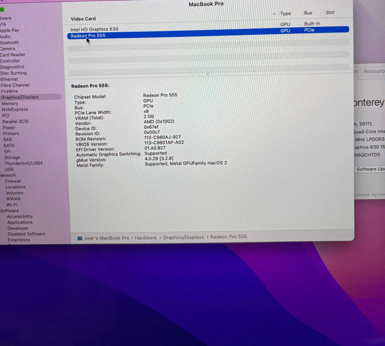 Apple MacBook Pro 15" 2017 i7 16GB 256SSD Battery Service Recommended READ