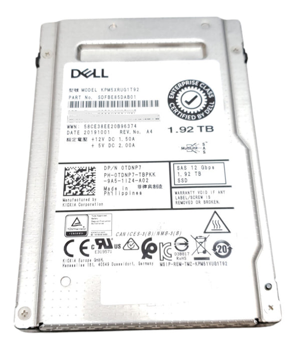 1.92TB SAS 2.5" 15mm Dell Enterprise Plus/Toshiba 12 Gb/s SSD- KPM5XRUG1T92 Q+