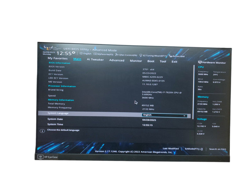 ASUS TUF X299 MARK2 Tower PC Intel i7-7820X 3.6Ghz 64GB RAM NO-HDD/SSD