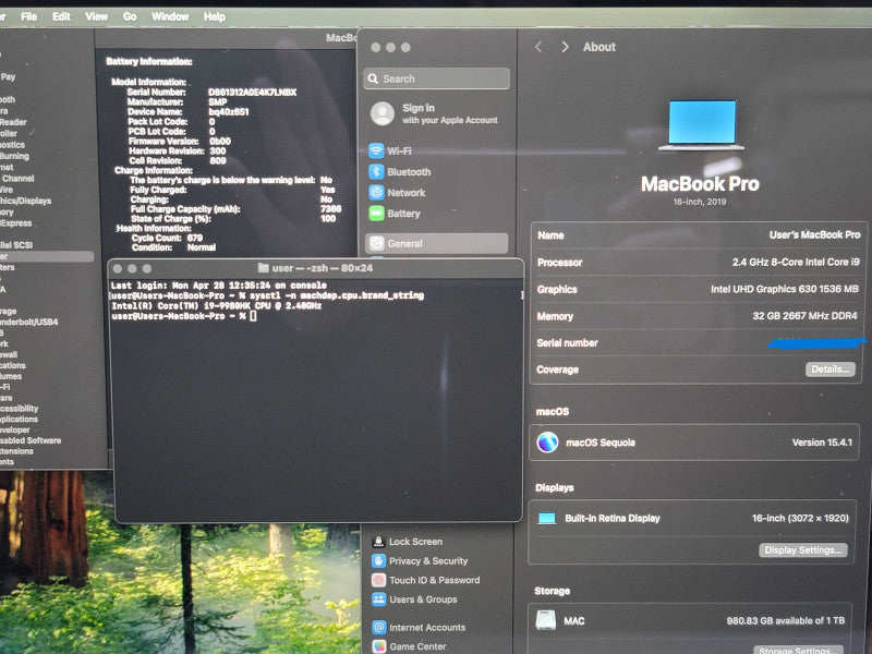 Apple MacBook Pro A2141 Touch Bar 16" 2019 i9-9880HK 32GB RAM 1TB SSD 679HR β