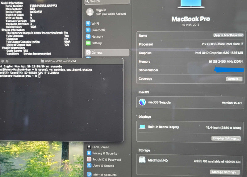 Apple MacBook Pro A1990 15" 2018 i7-8750H 16GB DDR4 500GB SSD  READ β