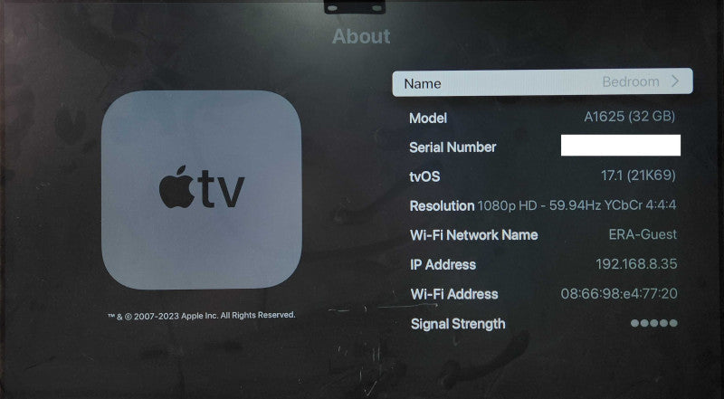 Apple TV HD 4th generation 32GB A1625, No Remote