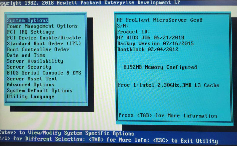 HP ProLiant MicroServer Gen8, Xeon E3-1220L V2 2.30GHz, 8GB RAM, B120i _