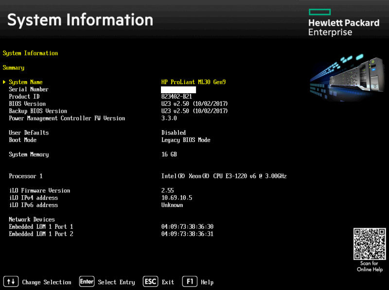HP ProLiant ML30 GEN9 Intel Xeon E3-1220 v6 3.00GHz, 16GB DDR4, H240