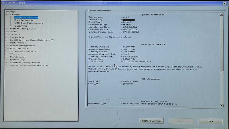 Dell Optiplex 3080 USFF, i5-10500T 2.30GHz, 16GB DDR4, 256GB NVMe, 90W PWR