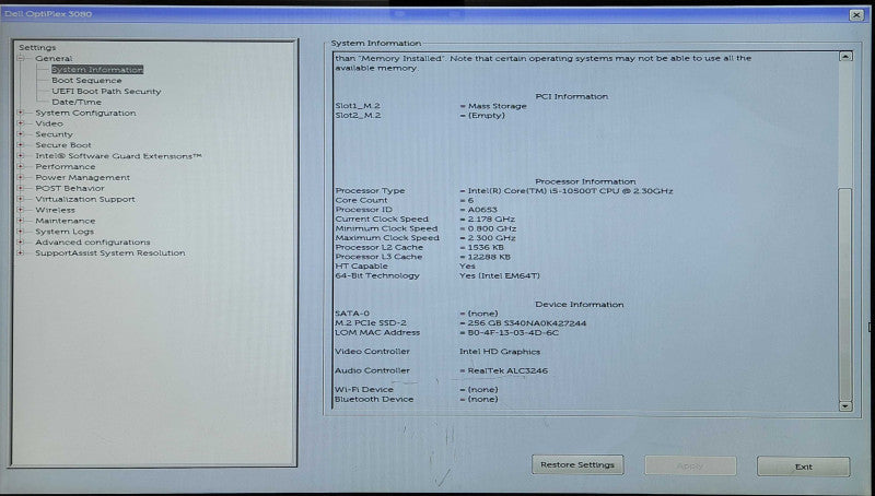 Dell Optiplex 3080 USFF, i5-10500T 2.30GHz, 16GB DDR4, 256GB NVMe, 90W PWR