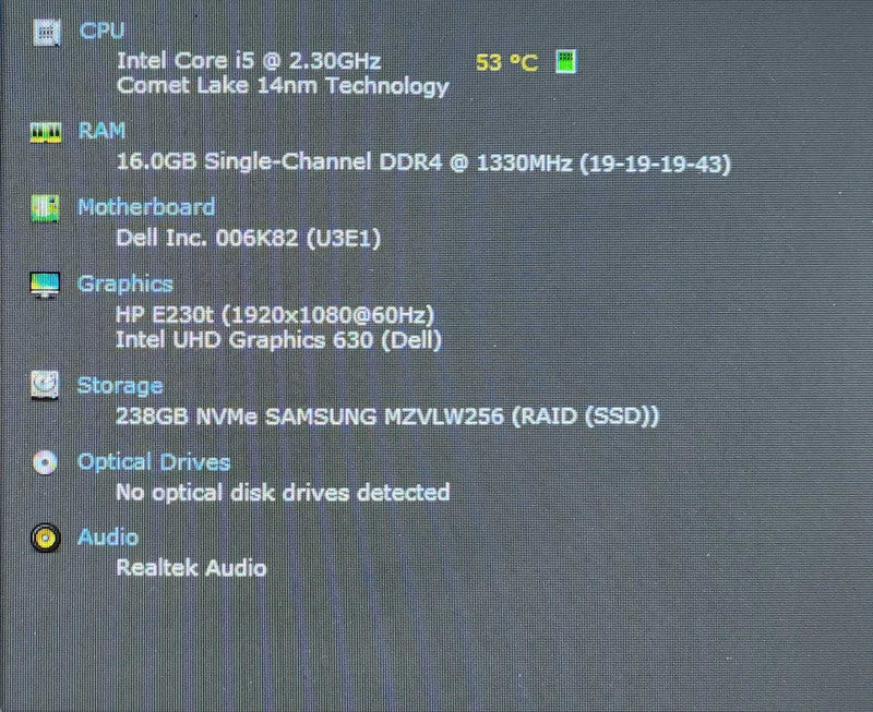 Dell Optiplex 3080 USFF, i5-10500T 2.30GHz, 16GB DDR4, 256GB NVMe, 90W PWR