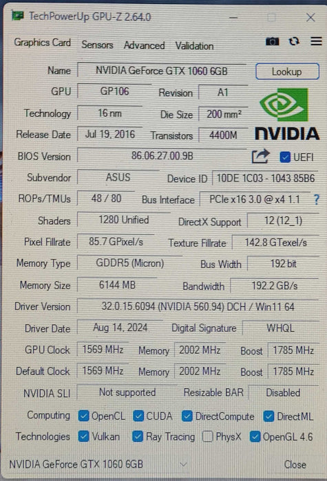 ASUS GeForce GTX 1060 6GB GDDR5 Graphics Card (DUAL-GTX1060-O6G)