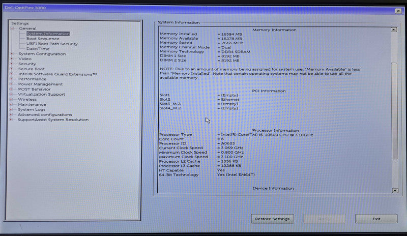 Dell OptiPlex 3080 SFF | Core i5-10500 @3.10GHz, 16GB DDR4, No HDD