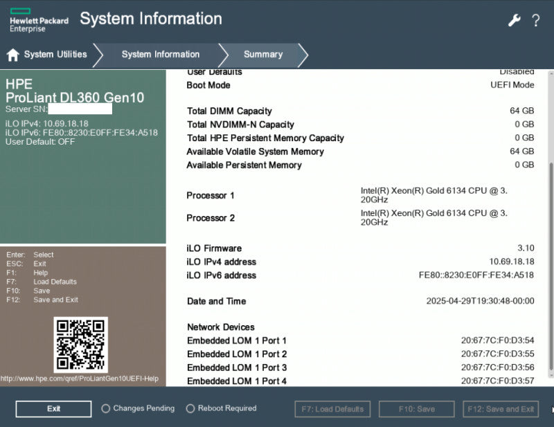 HP DL360 Gen10 1U 8x2.5", 2x Xeon Gold 6134  3.20GHz, 64GB DDR4, P408i-a