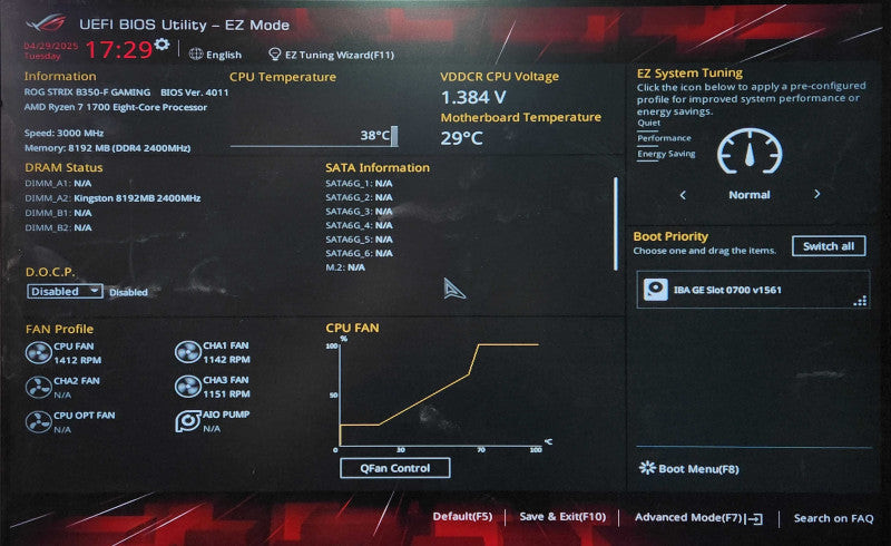 Custom PC, ASUS ROG STRIX B350-F GAMING, Ryzen 7 1700, 8GB DDR4, 600W PSU