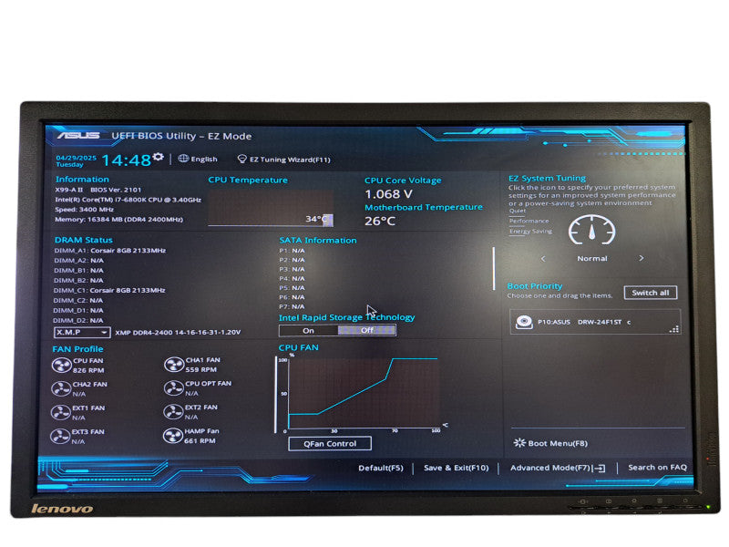 Custom PC | Asus X99-A II w/ Core i7-6800K @3.40GHz, 16GB DDR4, AX760