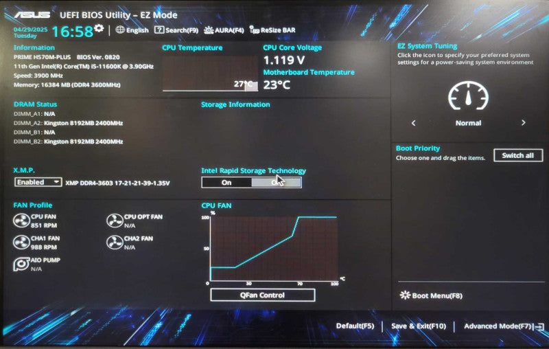 Custom/Asus PC, Core i5-11600K 3.90GHz, 16GB DDR4, 450W Power supply No HDD _
