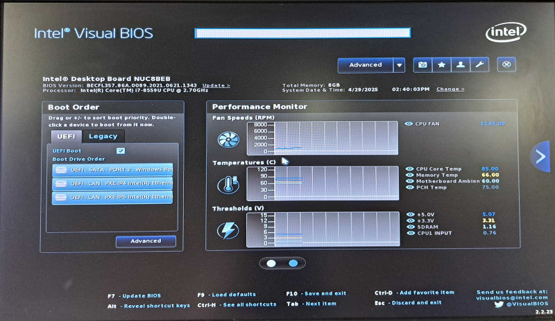 Intel NUC BOXNUC8i7BEH1 Core i7-8559U 2.70GHz, 8GB RAM 250GB SSD