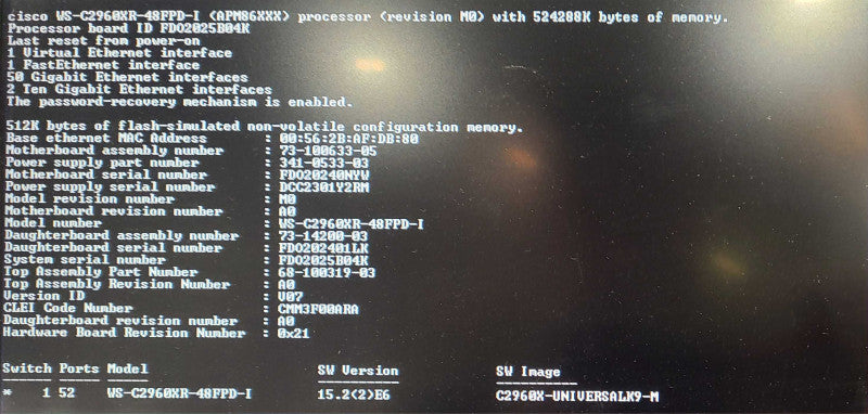 Cisco WS-C2960XR-48FPD-I 48-Port Gb PoE | 2-Port SFP+ Switch
