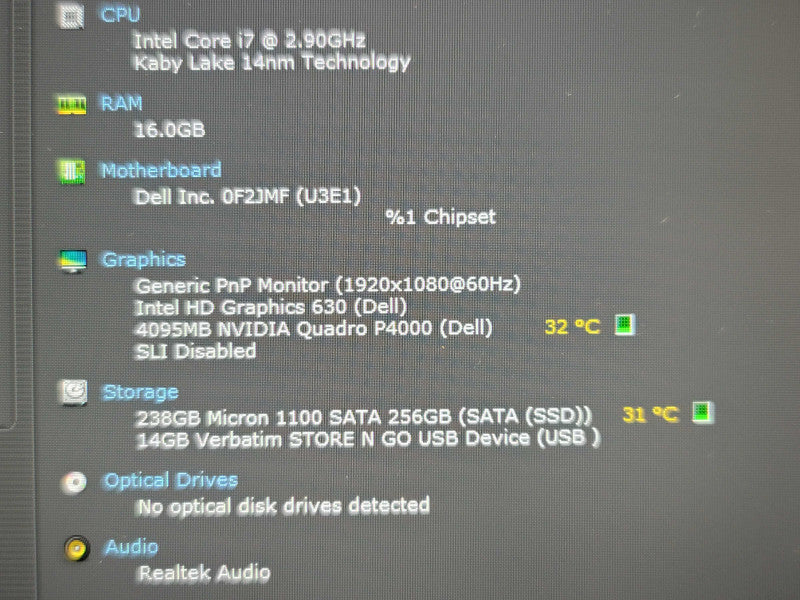 Dell Precision 7720 i7 7820HQ 16GB DDR4 Quadro P4000 256GB SSD READ β Lap200