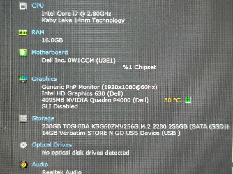 Dell Precision 7720 i7-7700HQ 16GB DDR4 Quadro P3000 256GB SSD  β Lap200