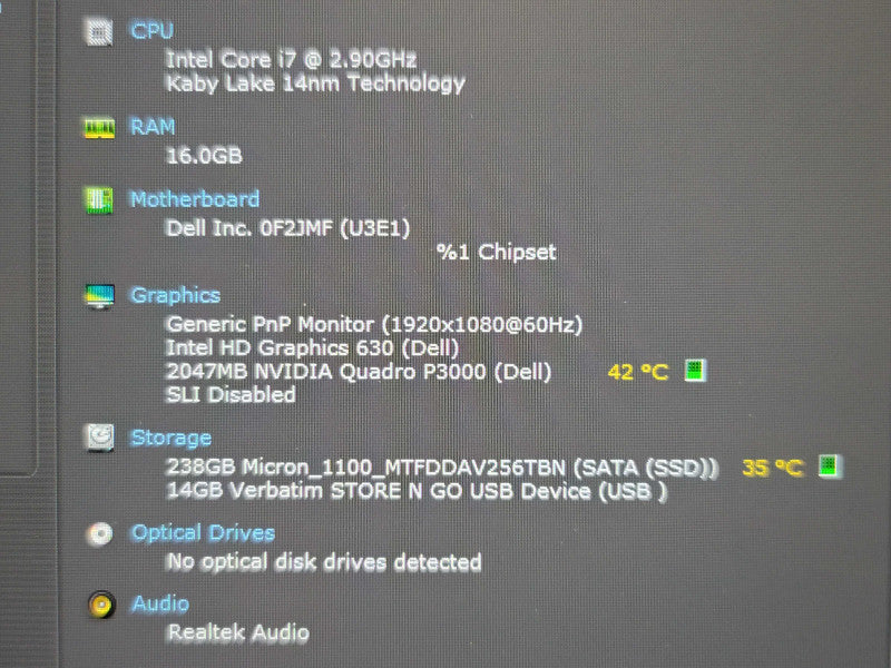 Dell Precision 7720 i7-7820HQ 16GB DDR4 Quadro P3000 256GB SSD  Qβ Lap200