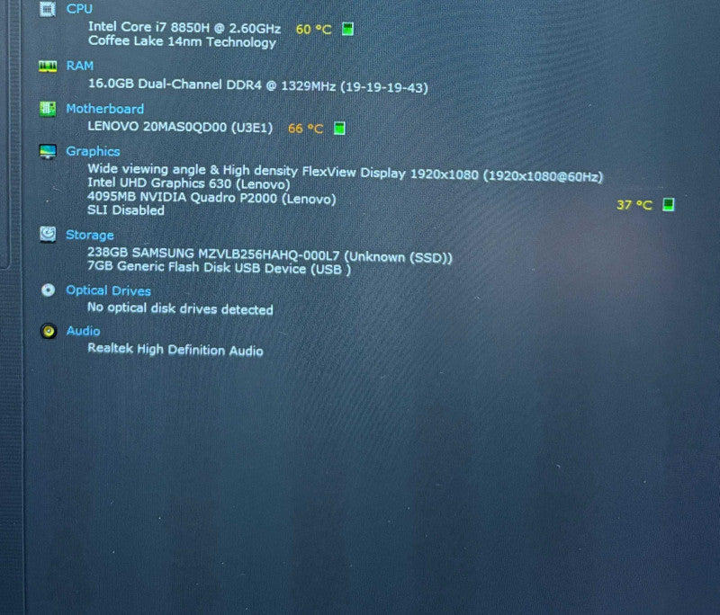 Lenovo ThinkPad P52 i7-8850H@2.6GHz QUADRO P2000 4GB GPU 16GB 256SSD READ!  Lap200