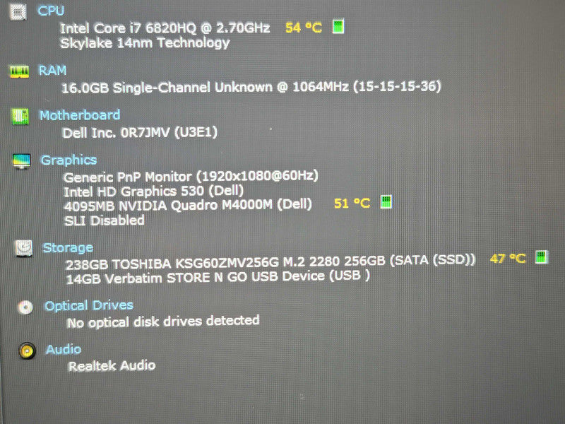 Dell Precision 7710 i7-6820HQ 16GB DDR4 Quadro M4000M 256GB SSD β Lap200