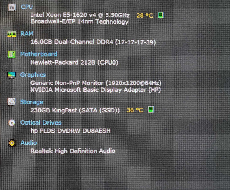HP Z440 Workstation, Xeon E5-1620 v4 3.50GHz, 16GB DDR4, 256GB SSD, K2200