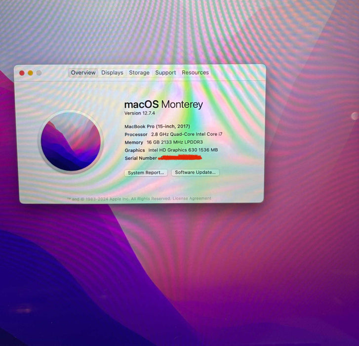 Apple MacBook Pro 15" 2017 i7-7700HQ Radeon Pro 555 16GB RAM 256SSD READ!