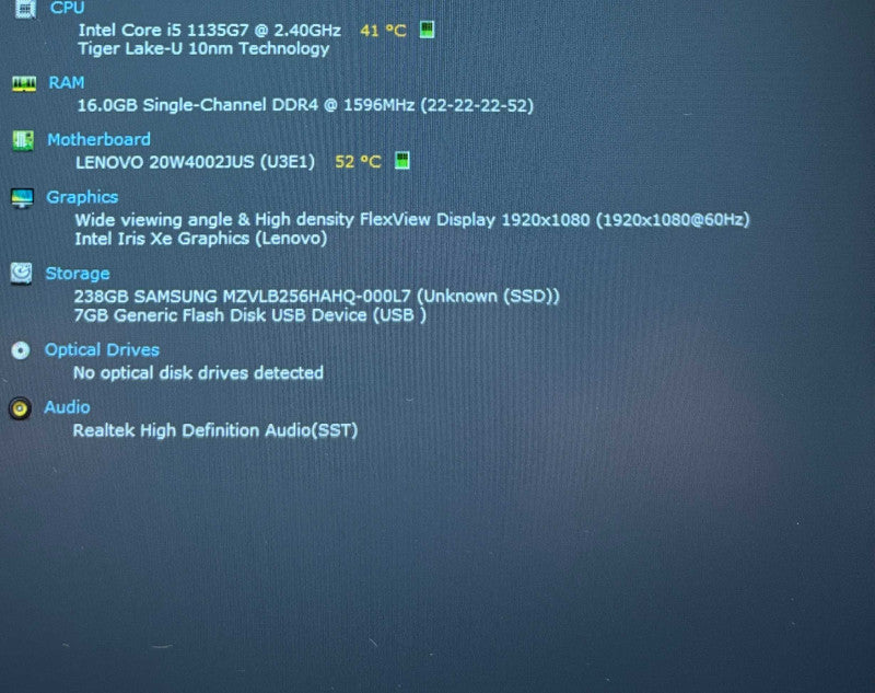 Lenovo ThinkPad T15 Gen 2 Core i5-1135G7@2.4GHz 16GB RAM 256GB SSD  Lap200