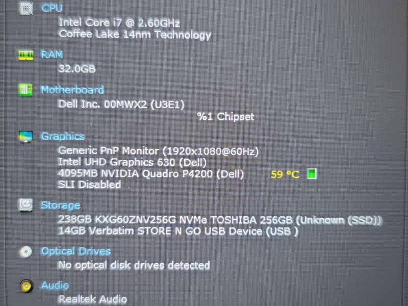 Dell Precision 7730 i7-8850H 32GB DDR4 Quadro P4200 256GB SSD READ β Lap200