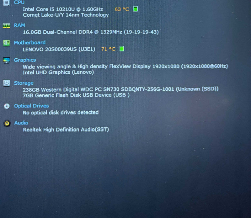 Lenovo ThinkPad T14 Gen 1 Core i5-10210U@1.6GHz 16GB RAM 256GB SSD  Lap200