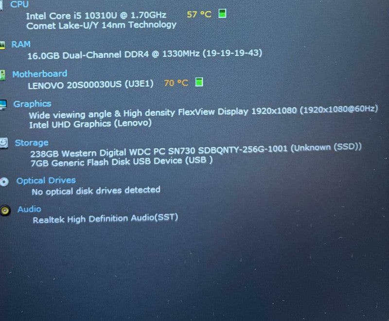 Lenovo ThinkPad T14 Gen 1 Core i5-10310U@1.7GHz 16GB RAM 256GB SSD   Lap200
