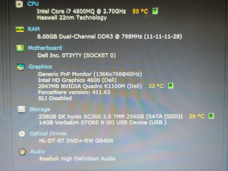 Dell Precision M4800 i7 4800MQ 8GB DDR3 K1100M 256GB SSD  β BudLap
