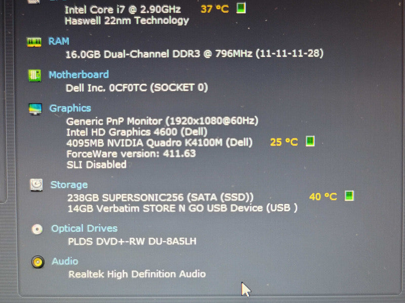 Dell Precision M6800 i7 4910MQ 16GB DDR3 Quadro K4100M 256GB SSD  β BudLap