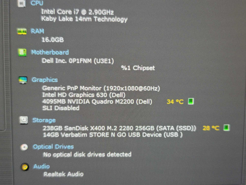 Dell Precision 7520 i7-7810MQ 16GB DDR4 Quadro M2200 256GB SSD  Qβ Lap200