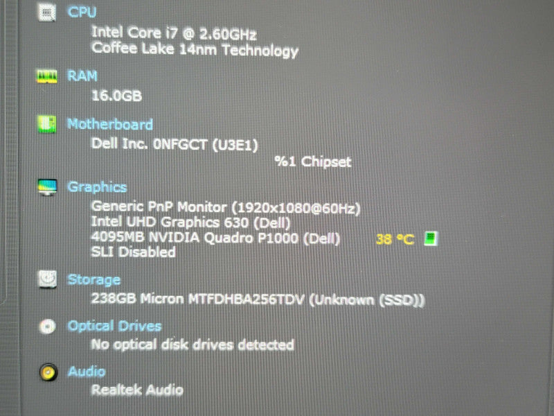 Dell Precision 5530 i7-8850H 16GB DDR4 Quadro P1000 256GB SSD  β Lap200