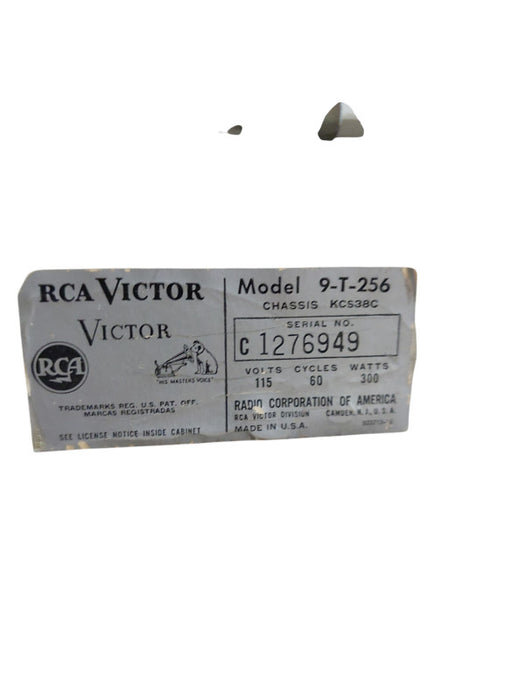Vintage Antique 1950's RCA Victor CRT TV Model: 9-T-256 Chassis KCS38C =
