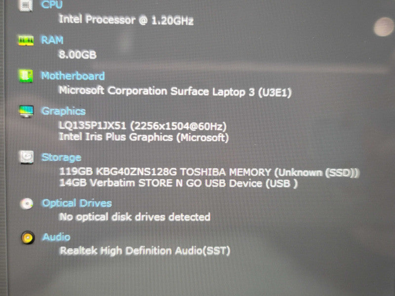 Microsoft Surface Laptop 3 i5 1035G7 8GB RAM 128GB SSD  β Lap200