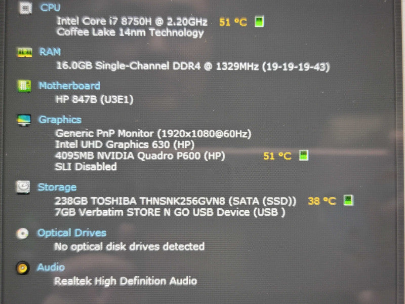 HP ZBook 15V G5 i7-8750H 16GB DDR4 Quadro P600 256GB SSD NO BATTERY READ  β Lap200