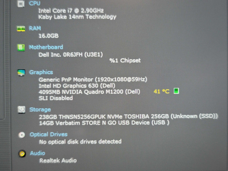 Dell Precision 5520 i7-7820HQ 16GB DDR4 Quadro M1200 256GB SSD READ β Lap200