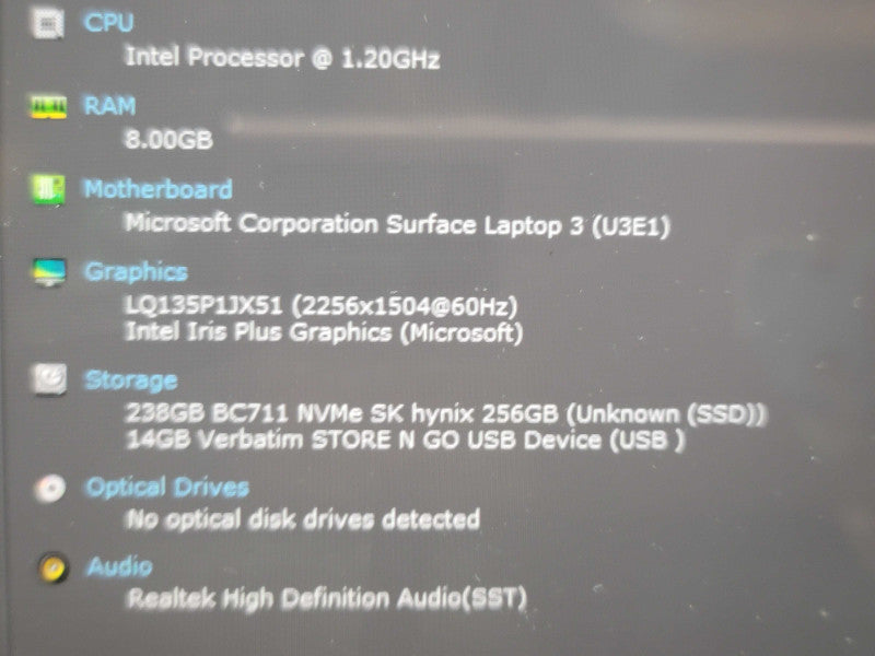 Microsoft Surface Laptop 3 i5-1035G7 8GB RAM 256GB SSD DAMAGED SCREEN READ  β BudLap