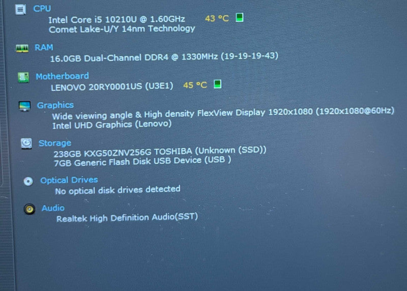Lenovo ThinkPad T490 Core i5-10210U@1.6GHz 16GB RAM 256GB SSD READ Q Lap200