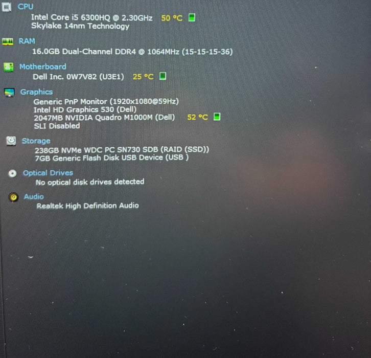 Dell Precision 5510 i5-6300HQ@2.3GHz QUADRO M1000M 2GB GPU 16GB RAM 256SSD  Lap200