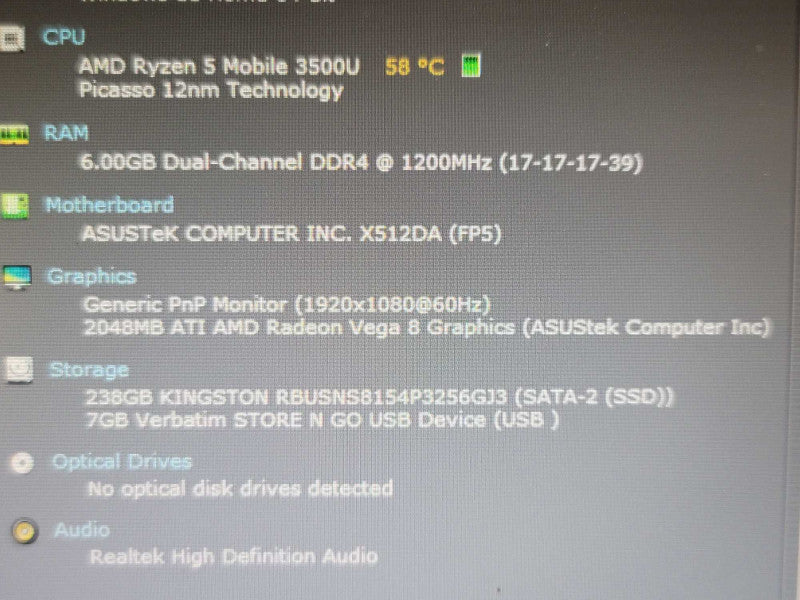 ASUS VivoBook X512D Ryzen 5 3500U 8GB RAM 256GB SSD READ β BudLap